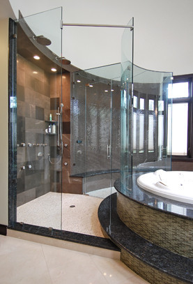 Curved glass shower enclosure and door